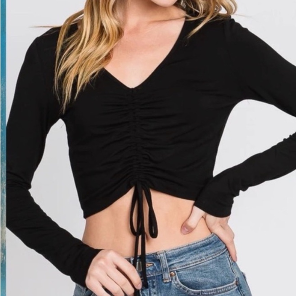 Aerie Black Ruched Crop Top